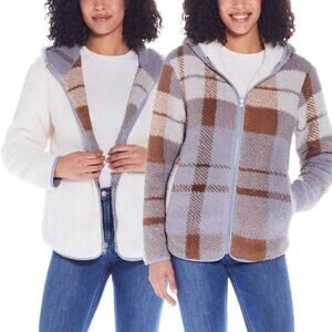 NWT Weatherproof Women's Reversible Ultra Cozy Plush Fleece Plaid Jacket
